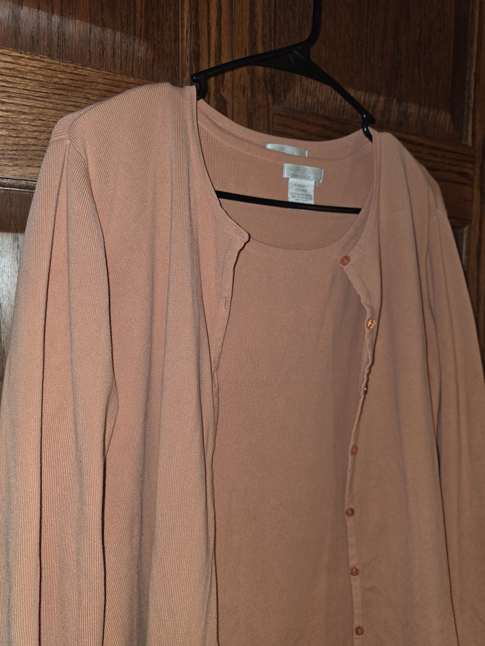 Worthington Coral Peach Button-Front Cardigan Set